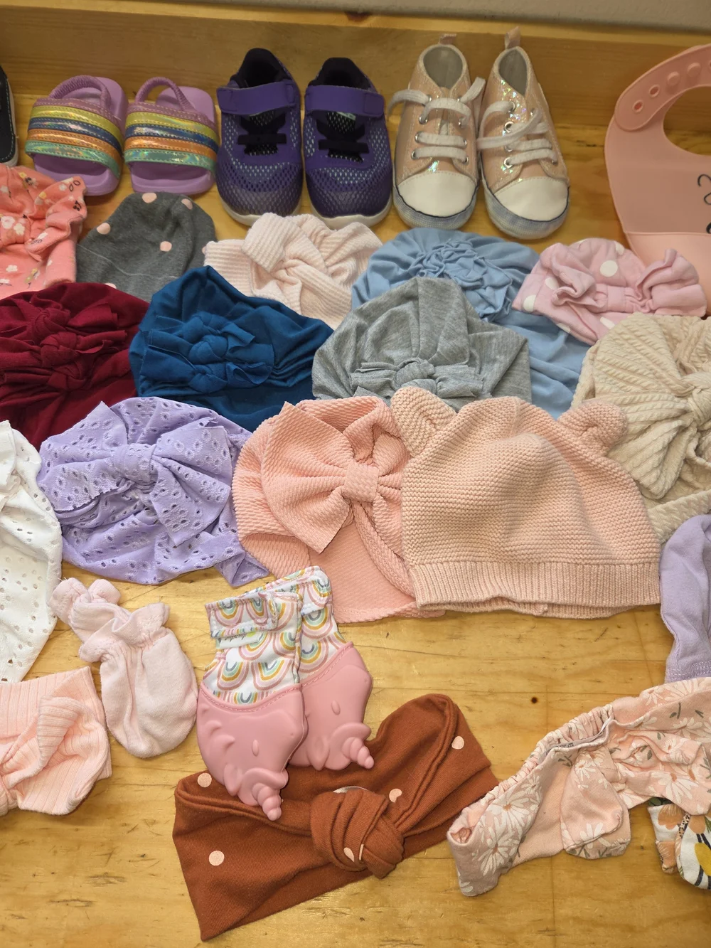 Baby Girl Bundle of Hats, Headbands, Mitts, Shoes, Bib